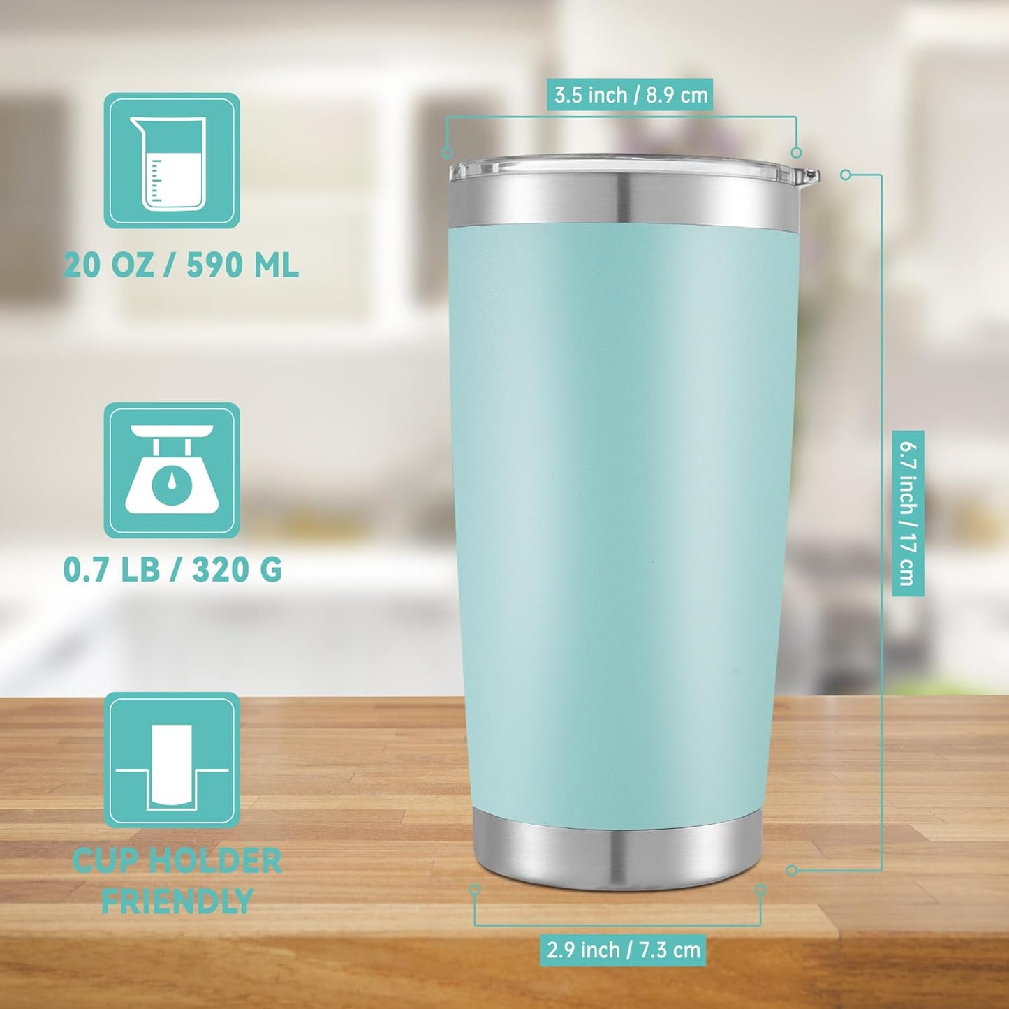 20 oz Tumblers Bulk Stainless Steel Tumbler with Lid Double Wall Vacuum Insulated Coffee Mug 20oz Powder Coated Cup for Hot and Cold Drinks, Stainless, 6 pack