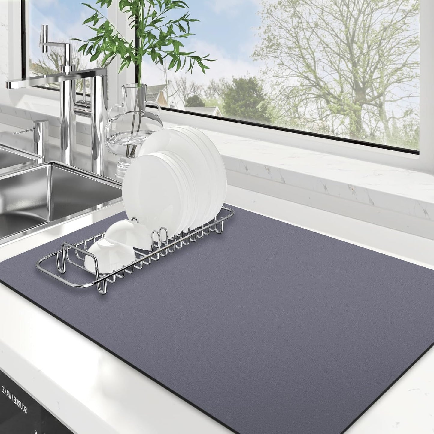 WISELIFE Dish Drying Mat Super Absorbent Drying Mat Large Dish Drying Mats for Kitchen Counter Easy Clean Dish Mat Kitchen Drying Mat15"x 18" Stylish Grey