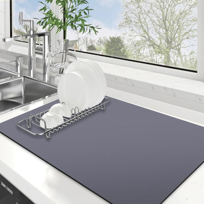 WISELIFE Dish Drying Mat Super Absorbent Drying Mat Large Dish Drying Mats for Kitchen Counter Easy Clean Dish Mat Kitchen Drying Mat15"x 18" Stylish Grey