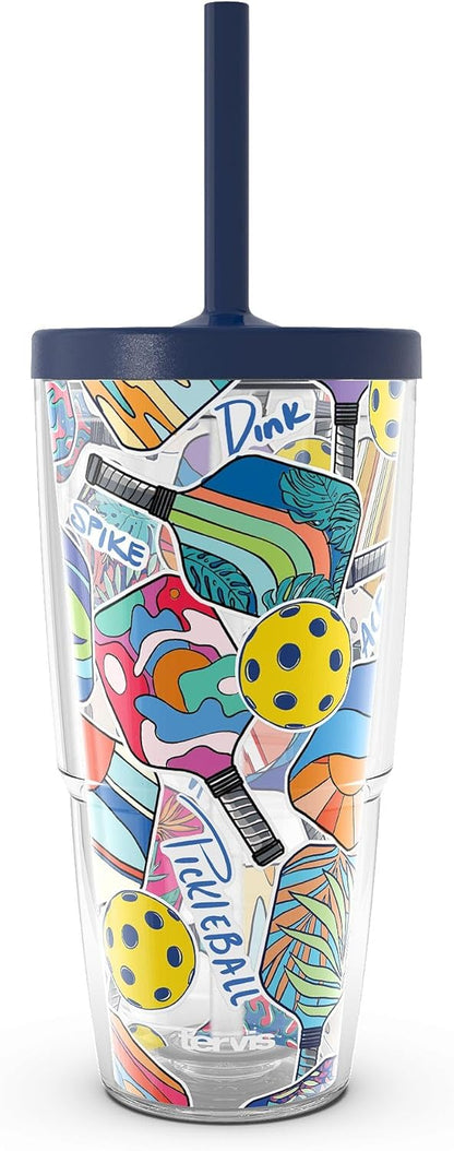 Tervis Venture Lite Pickleball - Spike Dink Ace Made in USA Double Walled Insulated Tumbler Travel Cup Keeps Drinks Cold & Hot, 24oz Water Bottle, Classic
