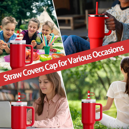 6PCS Silicone Straw Covers Cap Compatible with Stanley Cup 30-40 oz Tumbler with Handle 10mm Straw Toppers，Dust-Proof Reusable Straw Cover for Stanley Cup Accessories (Black)