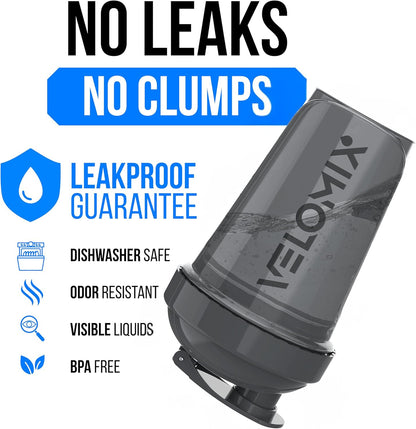 VELOMIX -2 Pack- 20 oz Protein Shaker Bottles for Protein Mixes - 2x Wire Whisk | Leak Proof Shaker Cups for Protein Shakes and Pre Workout | Protein Shaker Bottle Pack (Black/Transparent)