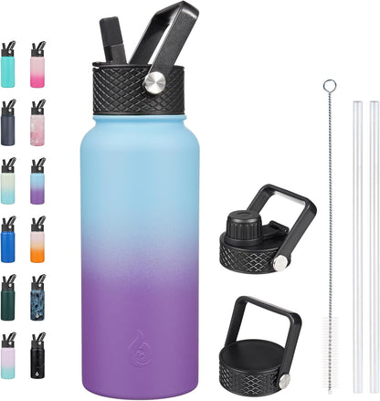 BJPKPK Insulated Water Bottles with Straw Lid, 40oz Stainless Steel Water Bottles with 3 Lids, BPA Free Leakproof Thermo, Tumblers, Cups for Sports, Gym- Midnight - Colors A