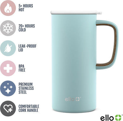 Ello Campy 18oz Stainless Steel Travel Mug with Handle and Leak Proof Lid | Vacuum Insulated Coffee Cup for Hot or Cold Drinks | Reusable, BPA Free | Gift for Coffee Lovers, Matte Black
