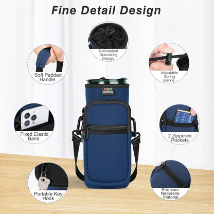 Nuovoware Water Bottle Carrier Bag,25oz/40oz/64oz Bottle Pouch Holder,Adjustable Shoulder Hand Strap 2 Pocket Sling Neoprene Sleeve Sports Accessories for Hiking Travelling Camping