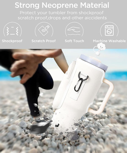 dabria Water Bottle Carrier Bag with Phone Pocket for Stanley 40/30 oz Tumbler Neoprene Water Bottle Holder Pouch with Adjustable Strap Bollus with Straw Cover for Stanley Cup Accessories