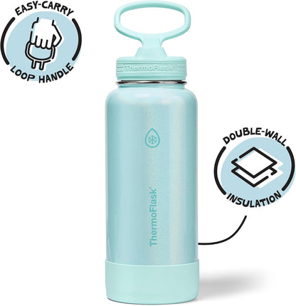 ThermoFlask Insulated Water Bottle with Spout Lid (24 oz, Lemonade Stand) - Leakproof, Stainless Steel Water Bottle for Cold & Hot Drinks, Travel & Daily Hydration