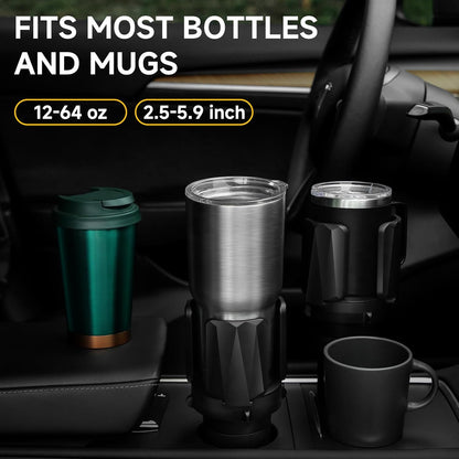 DYLEN Car Cup Holder Expander, Cup Holder Expander Adapter for Car with Expandable Arms, Fits Yeti, HydroFlask, Stanley 14-64oz, Other Large Drinks and Mugs in 2.5”-5.9”