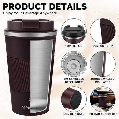 MOMSIV 12oz Travel Mug, Insulated Coffee Cup with Leakproof Lid, Travel Coffee Mug Vacuum Stainless Steel Double Walled Reusable Coffee Cup for Hot and Cold Water Coffee