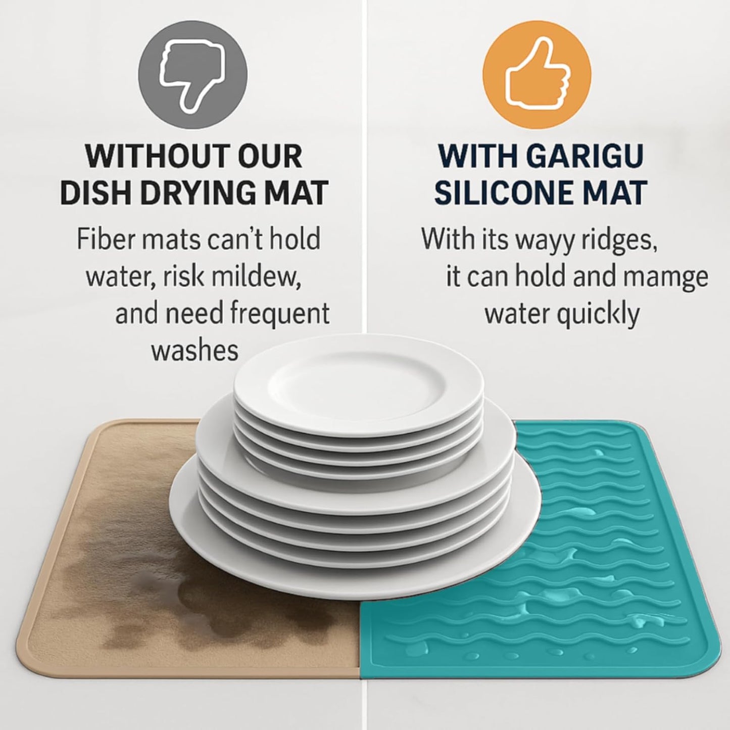 Silicone Drying Mat 16 × 12 – Gray Non-Slip Sink Mat for Kitchen Counter, Heat-Resistant Food-Grade Dish Pad, Easy-Clean Multipurpose Drawer Liner (Gray, 16'' x 12'')
