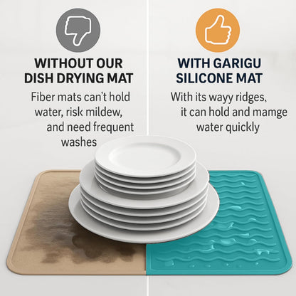 Silicone Drying Mat 16 × 12 – Gray Non-Slip Sink Mat for Kitchen Counter, Heat-Resistant Food-Grade Dish Pad, Easy-Clean Multipurpose Drawer Liner (Gray, 16'' x 12'')
