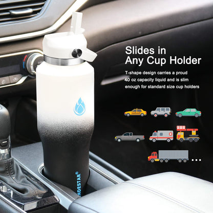 SENDESTAR 40oz Water Bottle Wide Mouth Stainless Steel Vacuum Insulated Double Wall with Straw Lids Fit in Any Car Cup Holder