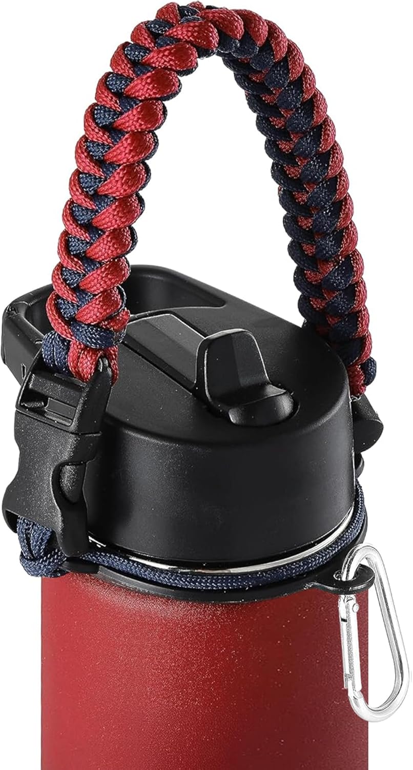 IRON °FLASK Paracord Handle - Fits Wide Mouth Water Bottles - Durable Carrier, Secure Accessories, Survival Strap Cord, Safety Ring, and Carabiner - Seven Core Paracord Bracelet