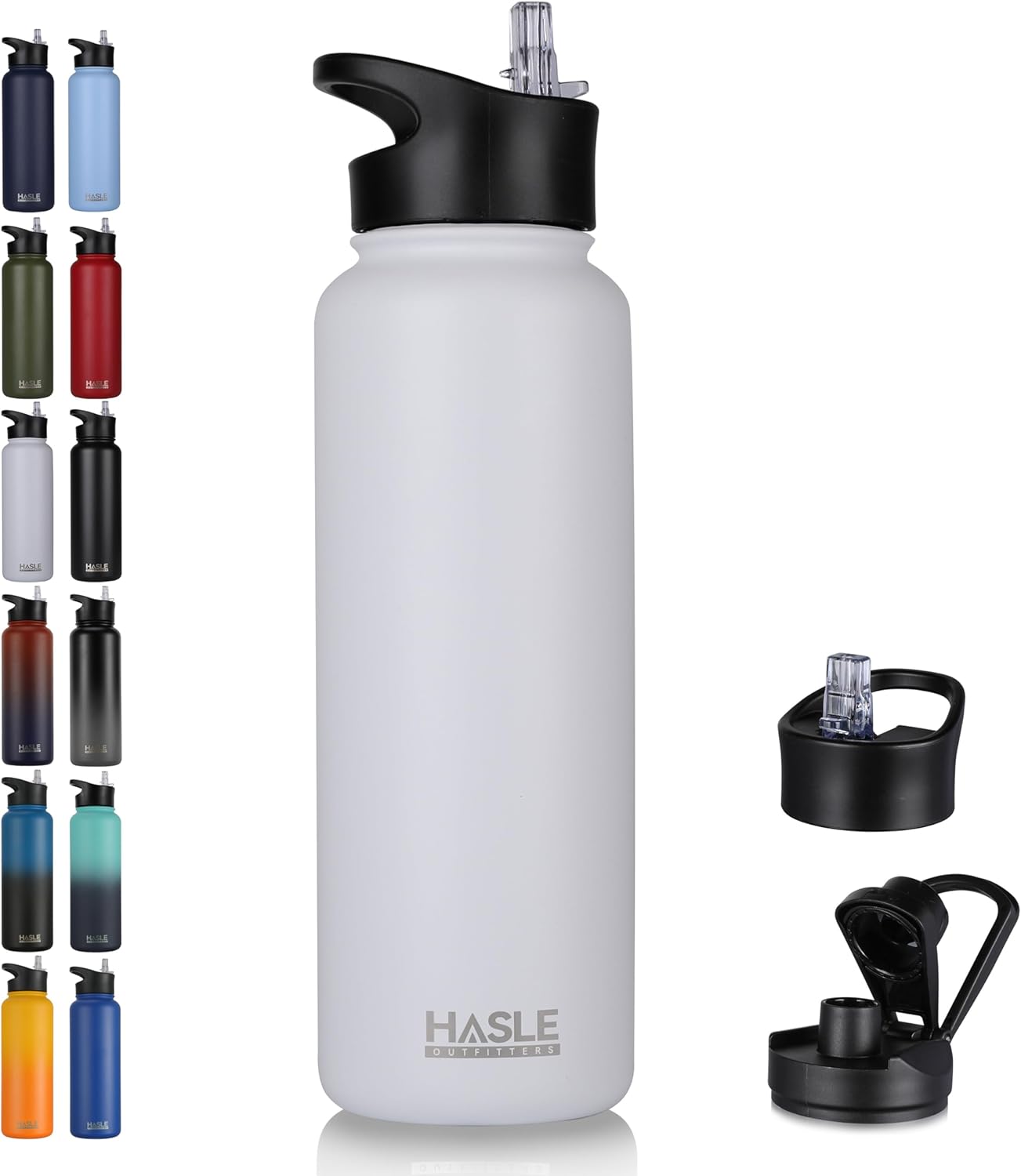 HASLE OUTFITTERS 32 oz Insulated Water Bottle Stainless Steel Double Walled Vacuum Sports Water Bottle with 2 Lids (Straw and Spout Lid) for Gym Camping Hiking(Black,1)