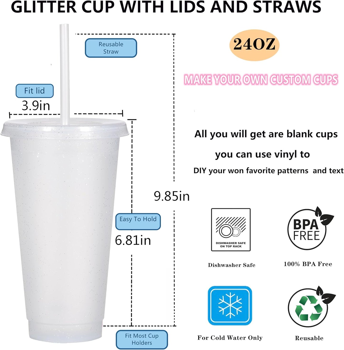 Suertestarry Tumbler with Straw and Lid,Water Bottle Iced Coffee Travel Mug Cup,Reusable Plastic Cups,Perfect for Parties,Birthdays,24oz-5 Pack (Rainbow, 5pack)
