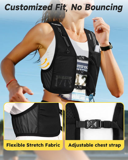MOKURA Running Vest for Women Men, Lightweight Hydration Vest with 500ML Soft Flask & Phone Holder, Reflective Running Backpack, Adjustable Run Pack Water Bottle, Runner Marathon Essentials