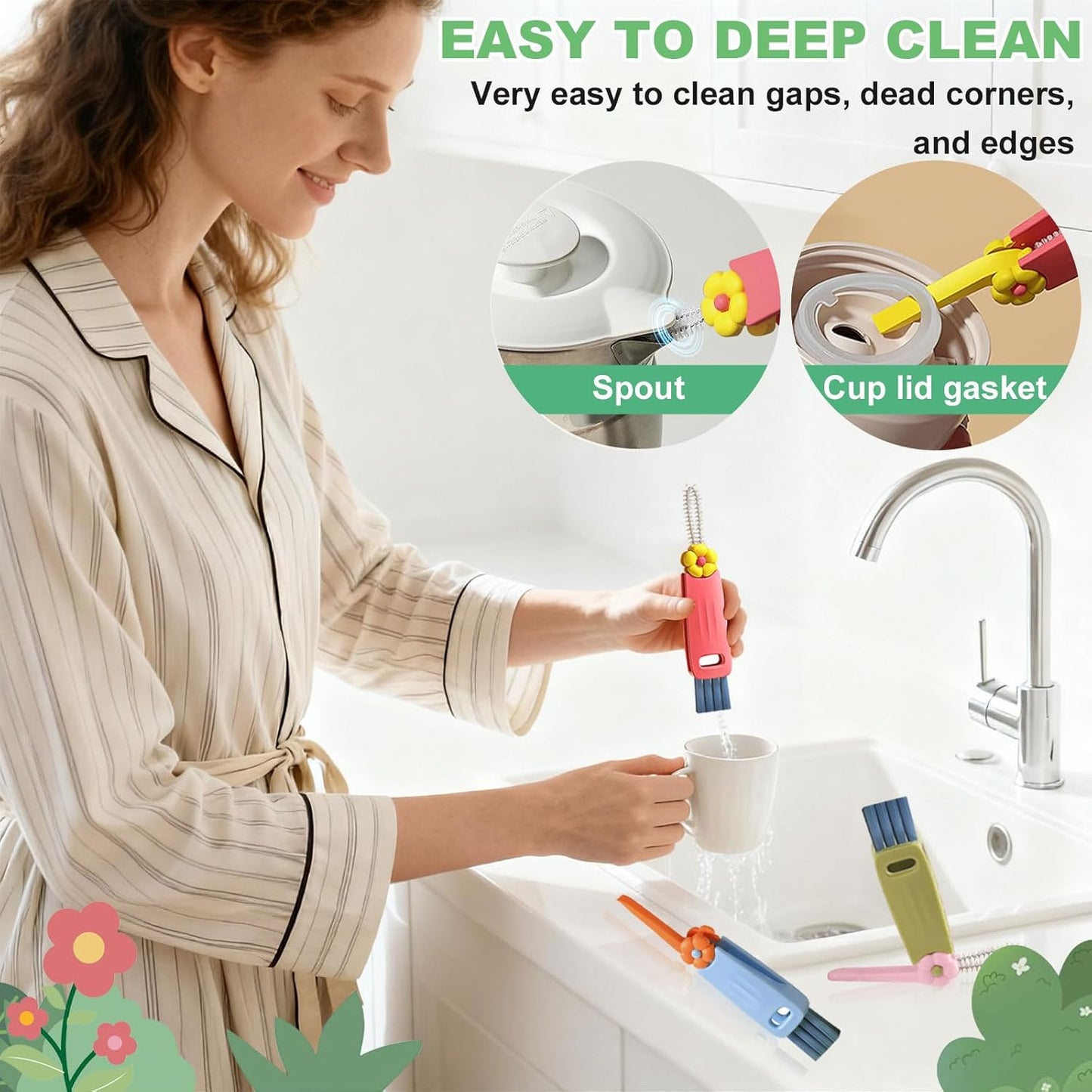 3 in 1 Cup Lid Cleaning Brush, Portable Water Bottle Brush, Multifunctional Bottle Cleaner Brush Set for Tight Spaces, Bottle Gaps, Tumblers, Travel Mug Caps(3 PCS)