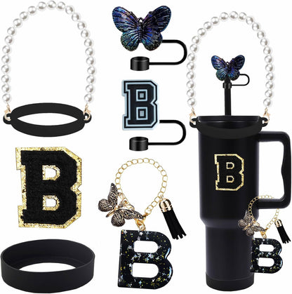 7pcs Cup Accessories for Stanley 30/40oz Tumbler, Handle Strap, Straw Cover, Silicone Boot, Letter Charm Stickers