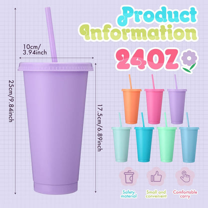 Honeydak 15 Pack Tumbler with Straw and Lid Bulk Cups for Gifts Water Bottle Iced Coffee Travel Mug Cup Reusable Plastic Tumblers for Party Birthdays 24-27 oz (Solid Color)