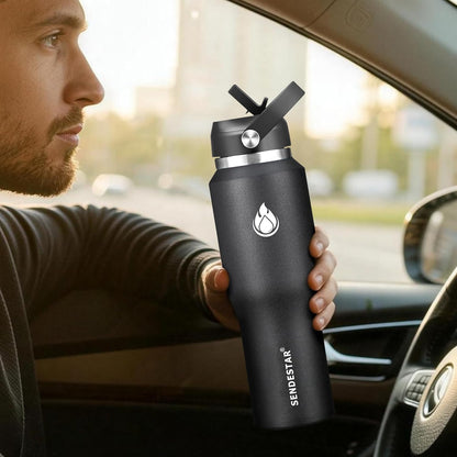 SENDESTAR 40oz Water Bottle Wide Mouth Stainless Steel Vacuum Insulated Double Wall with Straw Lids Fit in Any Car Cup Holder