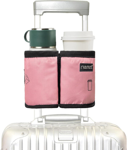 riemot Luggage Travel Cup Holder Free Hand Drink Caddy - Hold Two Coffee Mugs - Fits Roll on Most Suitcase Handles - Gifts for Flight Attendants &Frequent Travelers Accessories Black