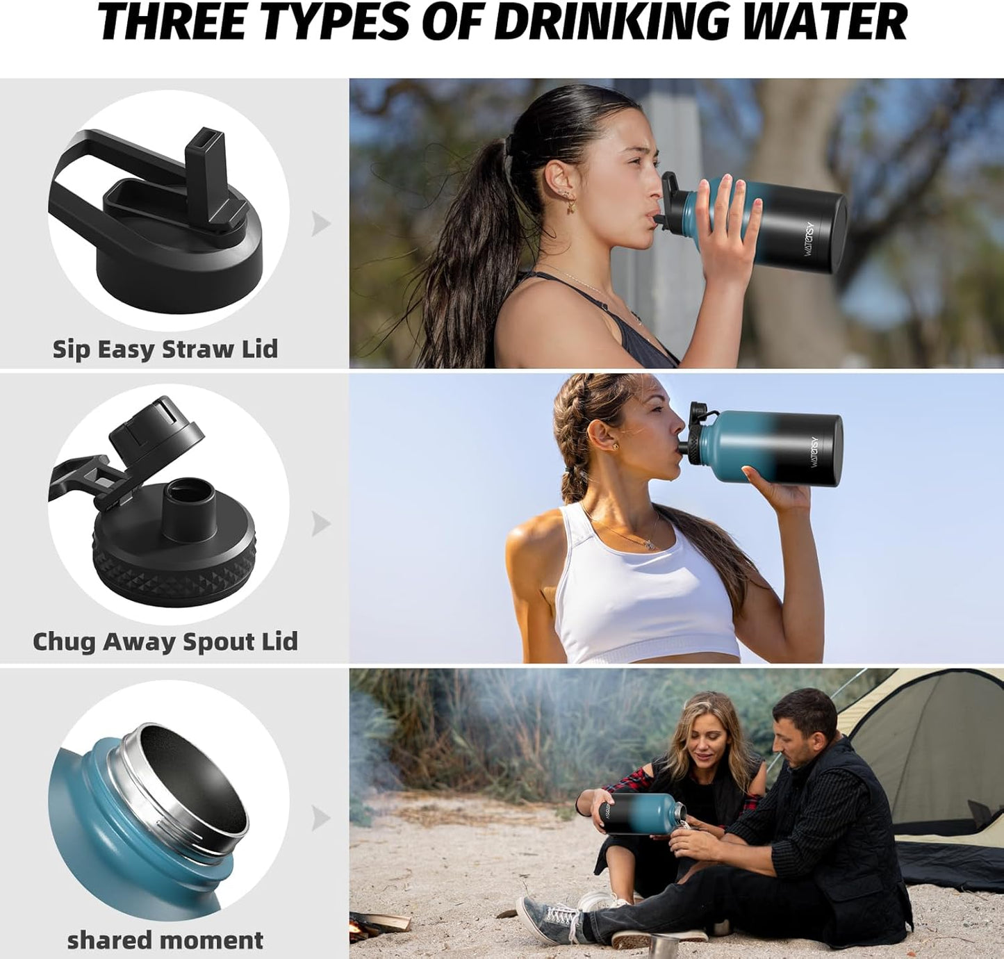 40oz Insulated Water Bottle (Cold for 48 Hrs),BPA Free&Leak Proof,Stainless Steel Water Flask,Water Jug with Straw Spout Lids for Gym,Hiking,Travel,Black Blue