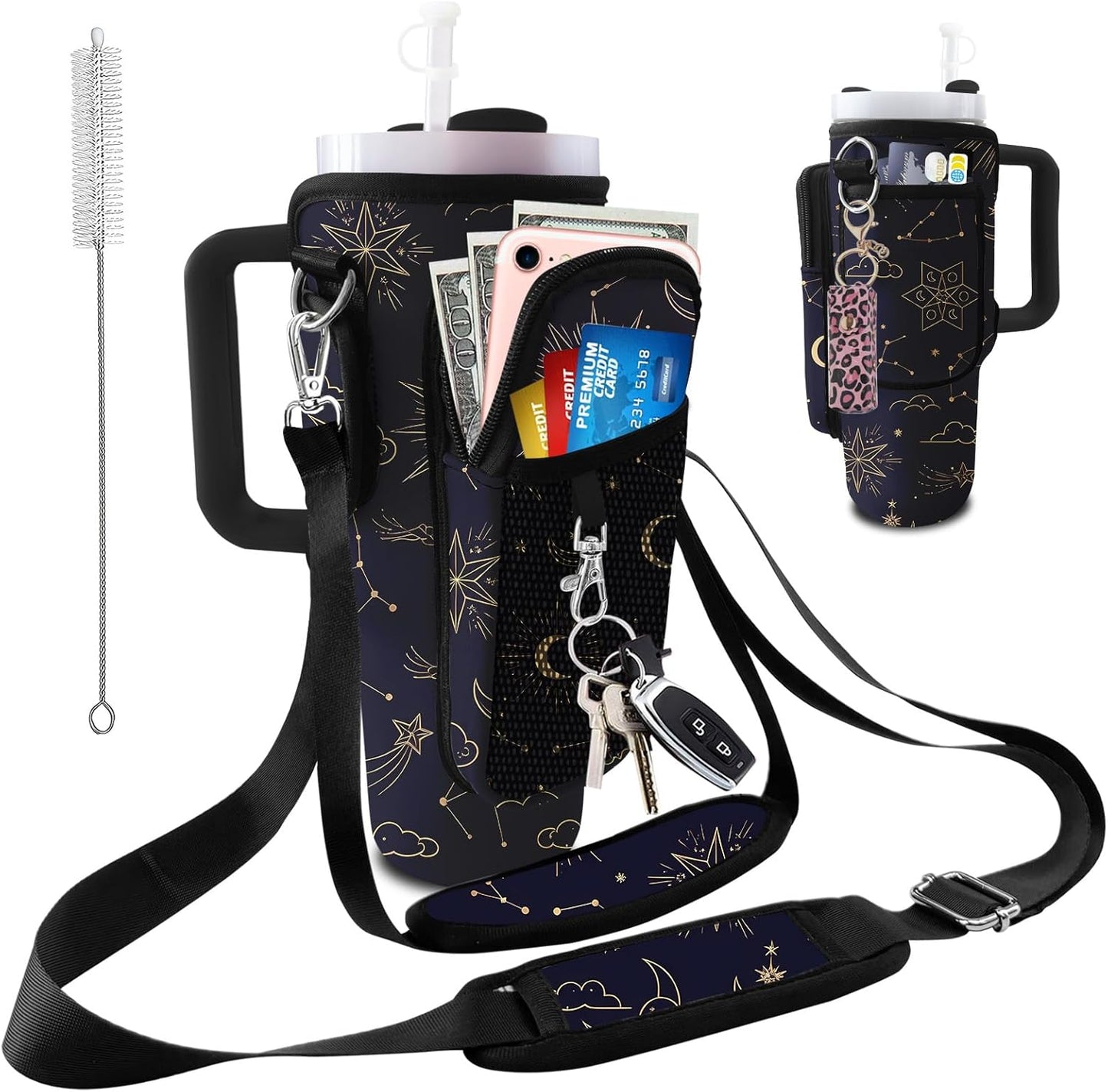 Stanley Carrier Bag for Stanley 40oz/30ozTumbler with Phone with 2 Adjustable Strap,3 Pockets Bottle Stanley Cup Carrier Bag & Case,Accessories for Hiking Travelling