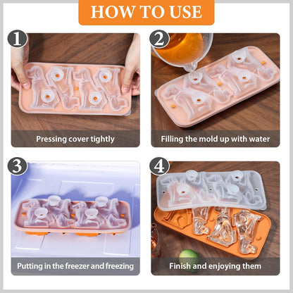 Koluti Nonstick Silicone 9 Ice Cubes Freezer Tray with Plastic Lid, 2-Pack Water Bottle Long Narrow Stick Ice Cube Mold Maker, Ideal for Sport Bottles, Cocktail and Whisky, Dishwasher Safe & BPA Free