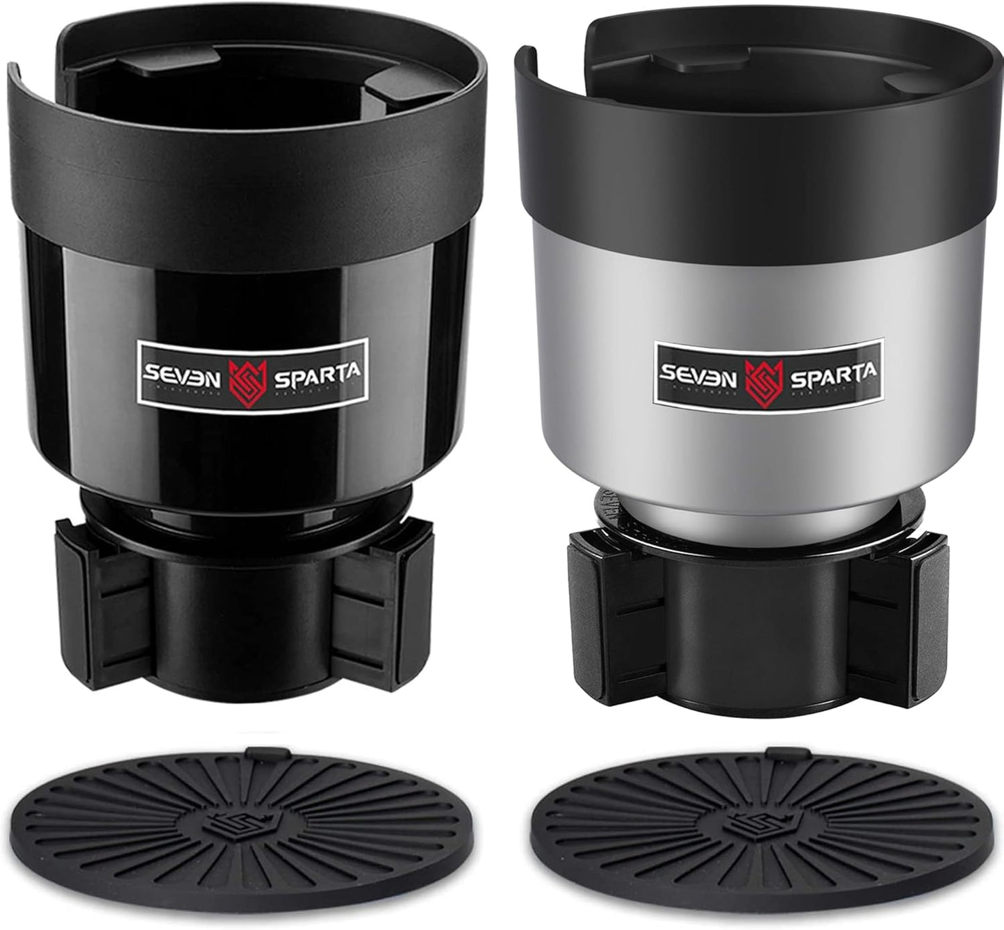 Seven Sparta Car Cup Holder Expander with Offset Adjustable Base, Compatible with Hydro Flasks 32/40 Ounce, Compatible with Yeti Ramblers 20/26/30 Ounce, Other Bottles in 3.4"-3.8" (Black)