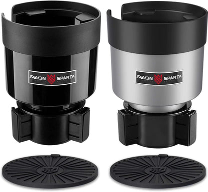 Seven Sparta Car Cup Holder Expander with Offset Adjustable Base, Compatible with Hydro Flasks 32/40 Ounce, Compatible with Yeti Ramblers 20/26/30 Ounce, Other Bottles in 3.4"-3.8" (Black)