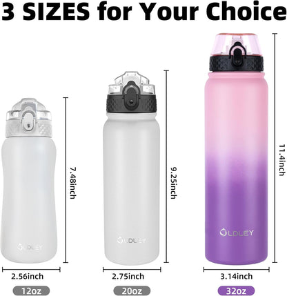 Oldley Insulated Water Bottle 20oz for Adults Kids Stainless Steel Water Bottles with Straw/Chug/Carabiner 3 Lids Fruit Strainer Double Wall Vacuum Wide Mouth BPA Free Leak-Proof for School Travel
