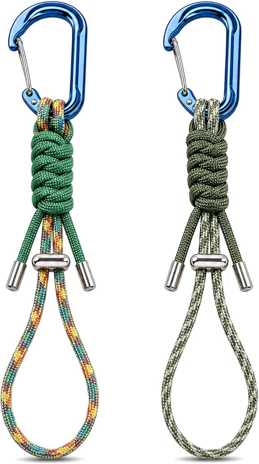 2 Pack Water Bottle Holder with Paracord Carabiner Clip, Adjustable Cinch Lanyard for Backpack Hiking Camping