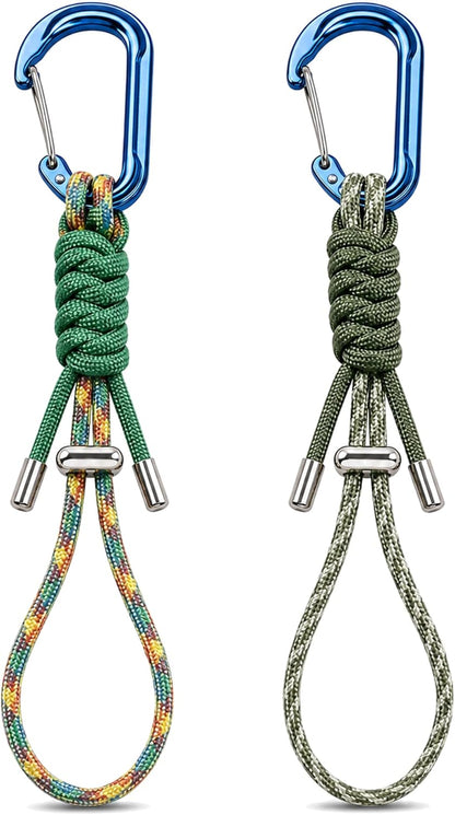 2 Pack Water Bottle Holder with Paracord Carabiner Clip, Adjustable Cinch Lanyard for Backpack Hiking Camping
