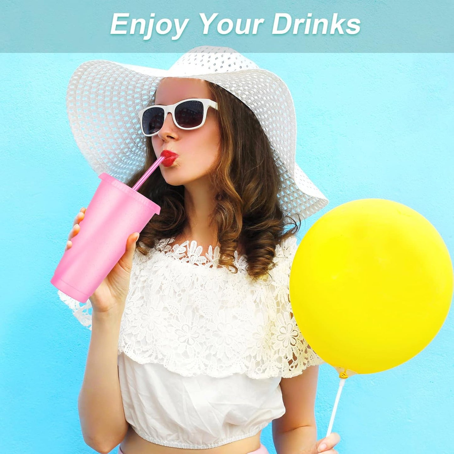 24 Pack Plastic Tumblers with Lids and Straw, Reusable Cups with Lids and Straws Colorful Cups for Cold Drink Iced Coffee, Plastic Tumbler Bulk for Party Birthday Gifts (24 oz, Stylish Colors)
