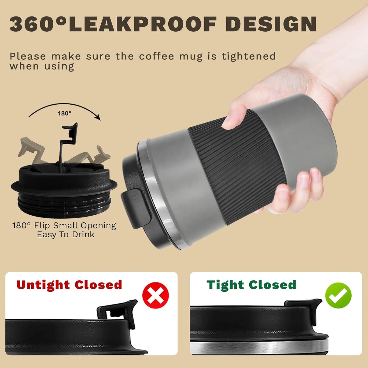 SPLMIFA Vacuum-Insulated Stainless Steel Travel Coffee Mug, Leak-Proof Reusable Coffee Cup with Lid - Keep Hot & Cold Drinks for Hours, Durable Insulated Tumbler for Men & Women(3rd-Black, 12OZ)
