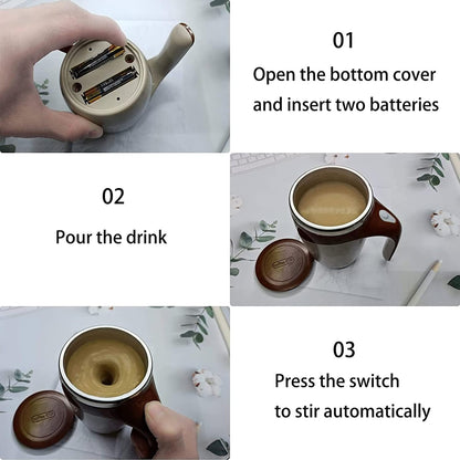 Self Stirring Coffee Mug, 304 Stainless Steel, White, 380ml | Self Stirring Mug, Battery-Powered, Portable for Coffee, Milk, Cocoa, Protein Powder