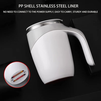 Self Stirring Coffee Mug, 304 Stainless Steel, White, 380ml | Self Stirring Mug, Battery-Powered, Portable for Coffee, Milk, Cocoa, Protein Powder