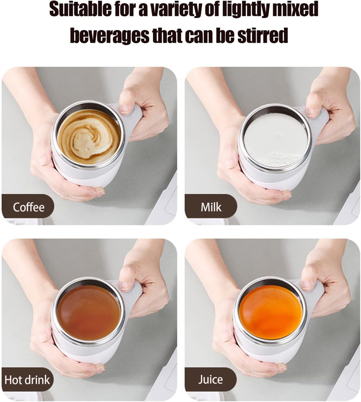 Self Stirring Coffee Mug, 304 Stainless Steel, White, 380ml | Self Stirring Mug, Battery-Powered, Portable for Coffee, Milk, Cocoa, Protein Powder