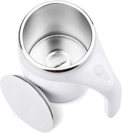 Self Stirring Coffee Mug, 304 Stainless Steel, White, 380ml | Self Stirring Mug, Battery-Powered, Portable for Coffee, Milk, Cocoa, Protein Powder