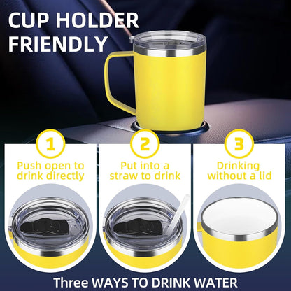 20 oz Insulated Coffee Mug with Ceramic Coating, Stainless Steel Travel Mug Tumbler with Handle Lid and Straw, Double Wall Leak-Proof Coffee Travel Mug Keeps Drink Hot and Cold (Black)