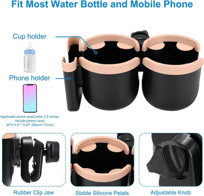 Accmor Stroller Cup Holder with Phone Holder, Bike Cup Holder, Universal Cup Holder for Uppababy Nuna Doona Strollers, 2-in-1 Cup Holder for Walker, Wheelchair, Scooter - Colors B