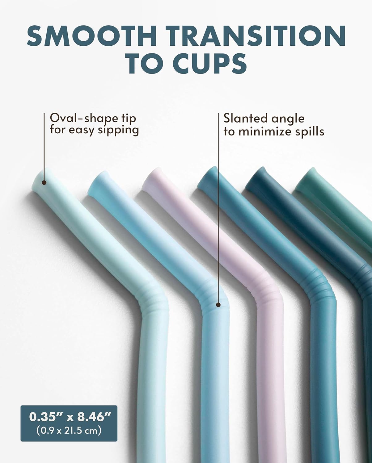 Nightingale 14” Silicone Tumbler Straws - Compatible with Stanley 40 oz cup - Reusable Flexible Long Bendy Drinking Straw with Cleaning Brush for Tall Tumblers - Food-Safe - Set of 6 Oak