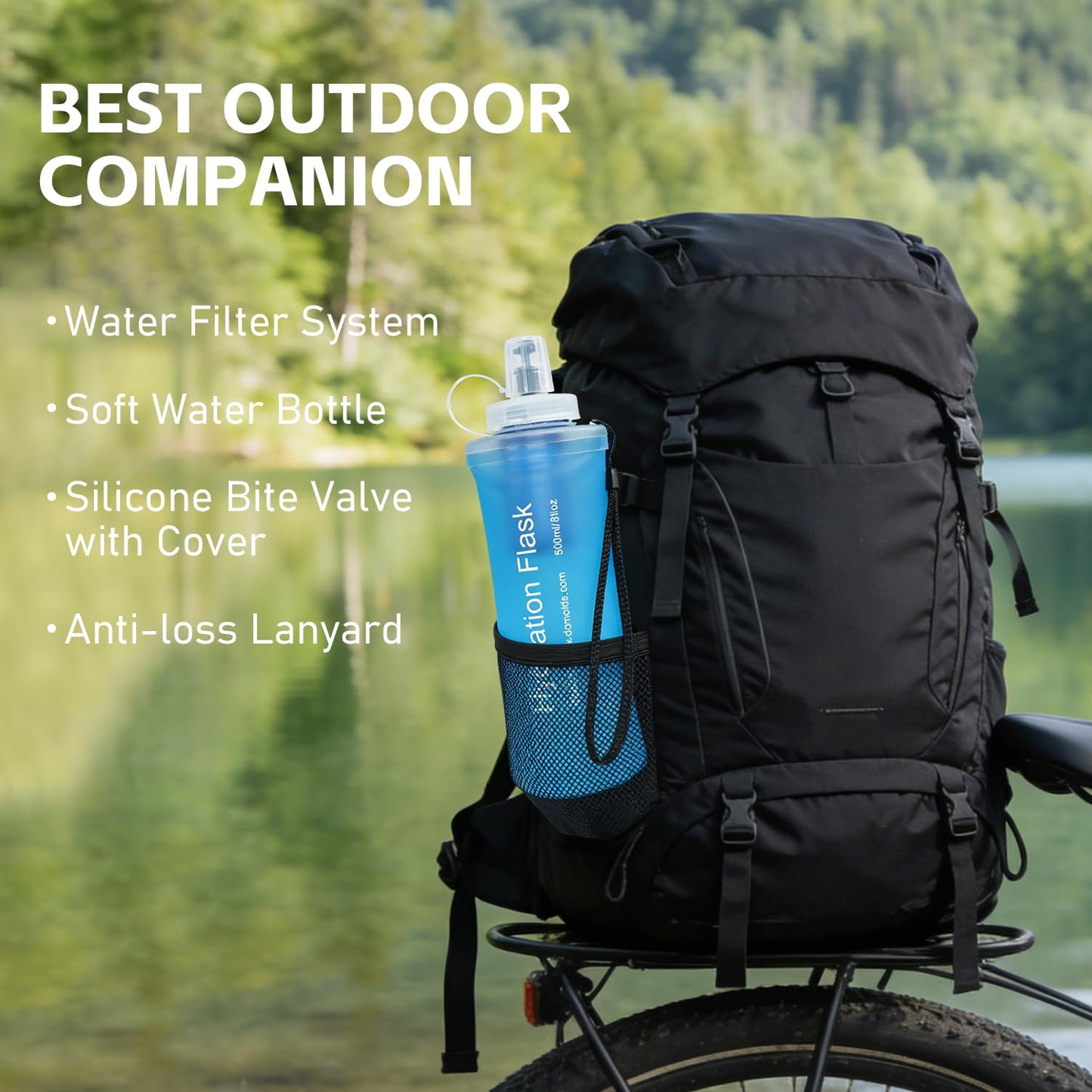 AXEN Collapsible Water Bottle with Filter System, Soft Hydration Flask for Trail Running, Camping, Hiking, Cycling, 700ml Slate Green