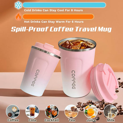SPLMIFA Travel Coffee Mug Leak-Proof, Reusable Coffee Cups with Lids, Stainless Steel Vacuum Insulated Coffee Tumblers, Thermal Insulation Cup for Men and Women Hot & Cold Drinks(2nd-Green Pink, 12OZ)