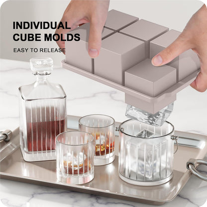 VLM 3 Packs Large Ice Cube Molds with Stackable Lid,Silicone Ice Cube Tray for Freezer,Big Square Ice Tray for Whiskey,Cocktails,Bourbon and Soups (Neutral)