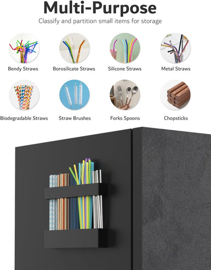 Upgraded 9.5'' Large Acrylic Straw Holder for Cabinet Door, Adjustable Space-Saving Straw Organizer Storage Dispenser for Cabinet with Ultra Sticky Adhesive Strips, 2-Part Rack, Drainage Holes