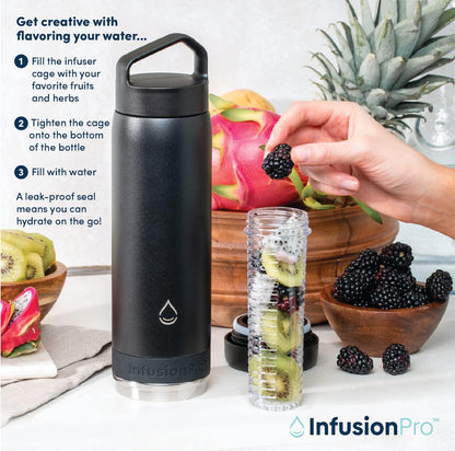 Infusion Pro Fruit Infuser Water Bottle with Straw Lid (32 oz) Stainless Steel Vacuum Insulated : 50 Recipe Fruit Infusion eBook : More Flavor : Easy Cleaning : Great Gift