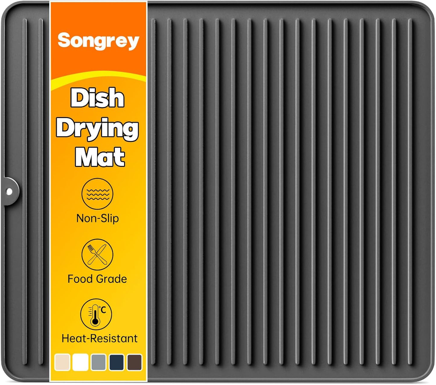 Songrey 12" x 6.5" Silicone Dish Drying Mat, Kitchen Counter Drying Pad for Sink Dishes or Under Rack, Multi-Use as Heat Resistant Trivet, Coffee Bar Mat