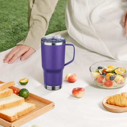20oz Insulated Tumbler with Handle Stainless Steel Travel Coffee Mug with Lid and Straw Double Wall Vacuum Leak-proof Reusable Thermal Water Cup for Hot and Cold Drinks (Purple,1 Pack)