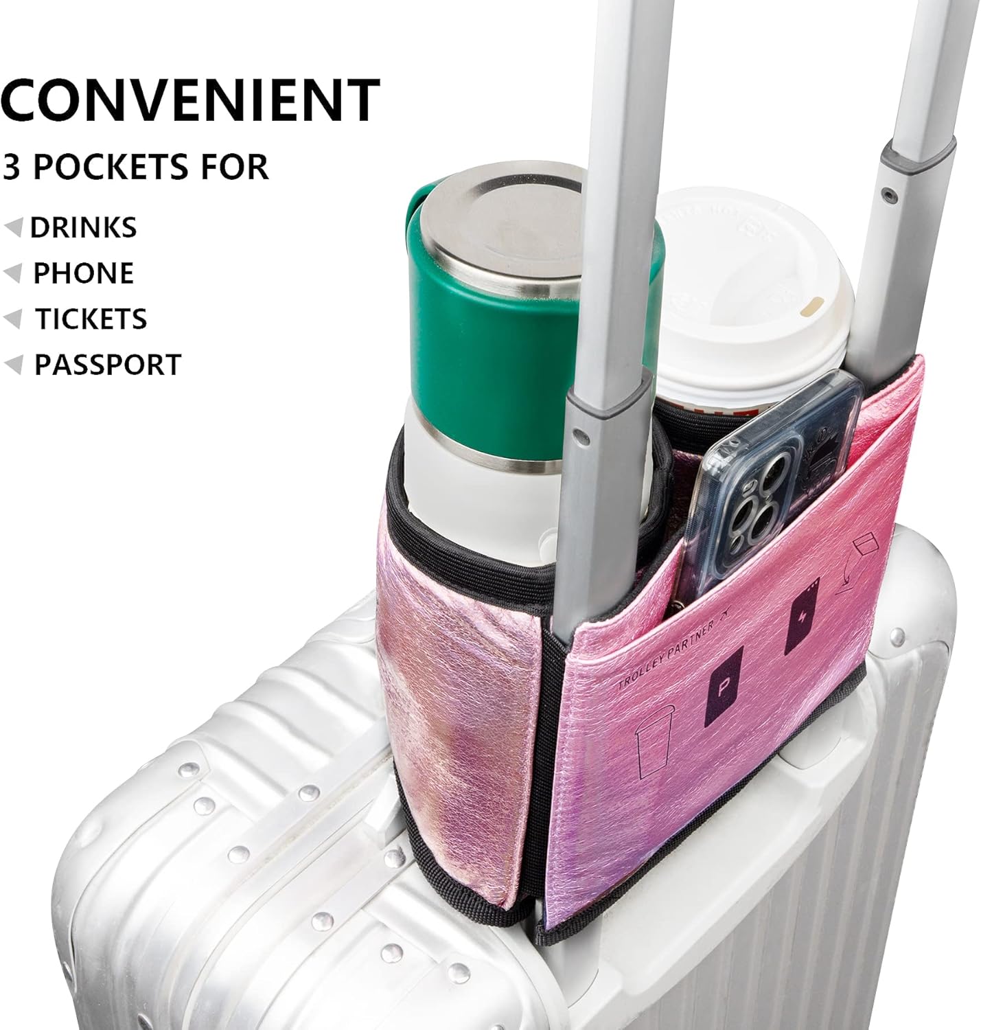 riemot Luggage Travel Cup Holder Free Hand Drink Carrier - Hold Two Coffee Mugs - Fits Roll on Suitcase Handles - Gifts for Flight Attendants Travelers Accessories Carbon Black